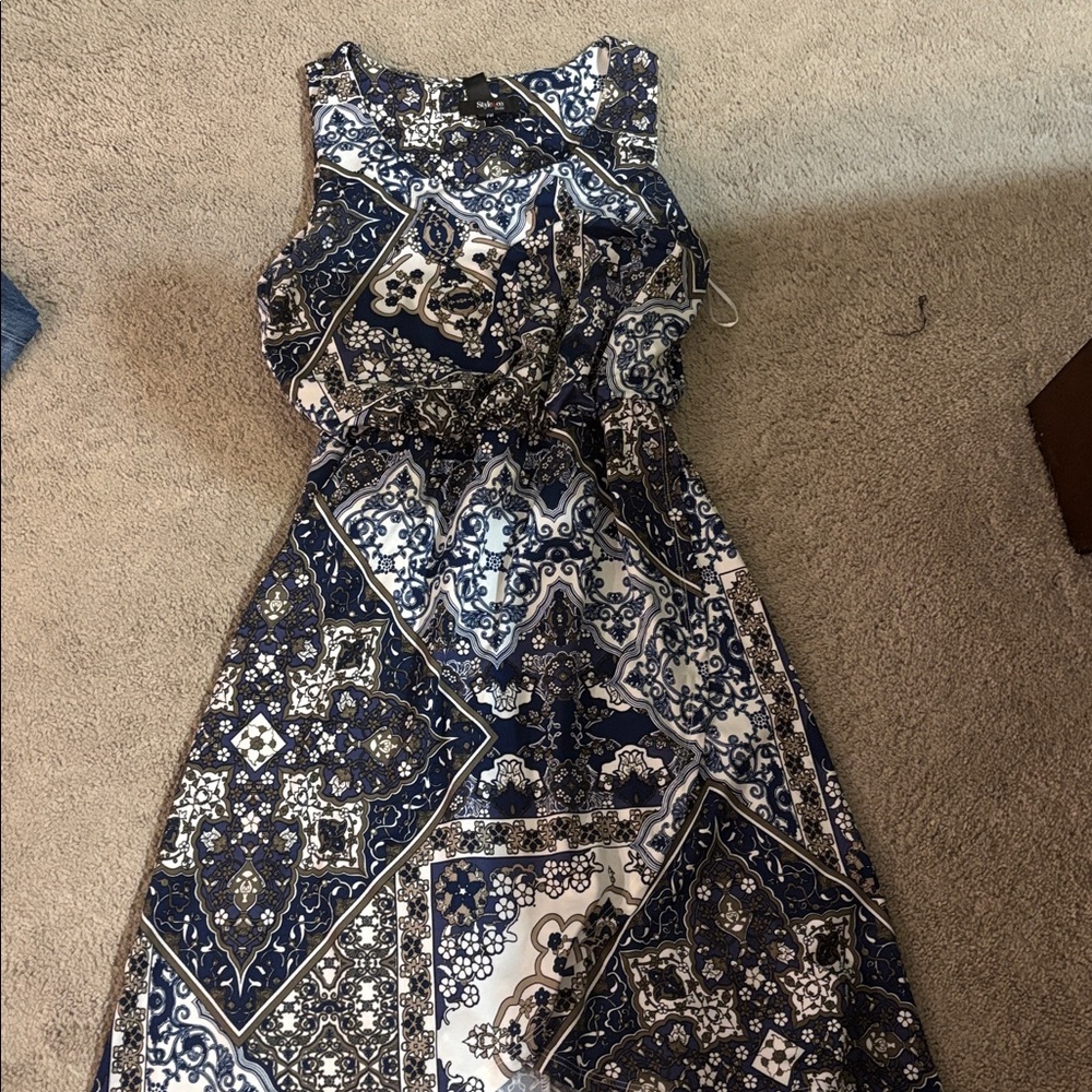 Style & Co. Blue and White High Low Dress